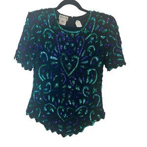Vintage Womens Sequin Stenay New Year's Eve blouse